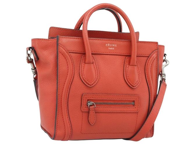 Céline Bolsa CELINE Luggage Nano Shopper de couro 2way Laranja Prata Auth ka5539A