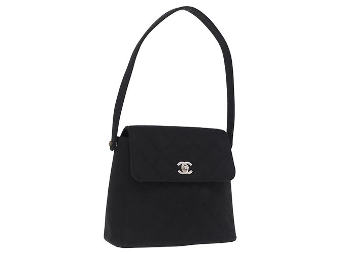 CHANEL Matelasse Hand Bag Cotton Black Silver CC Auth bs36363 Negro Plata