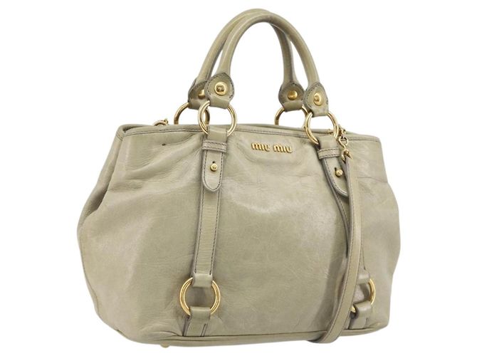 Bolsa Miu Miu de couro 2way Bege Dourado Auth 194764V