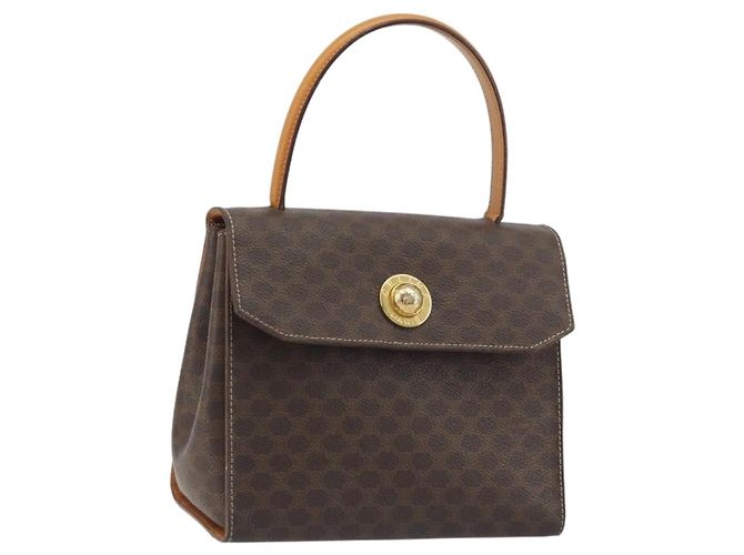 Céline Bolsa CELINE Macadam Canvas Star ball PVC Couro Marrom Ouro Auth 195298 Dourado