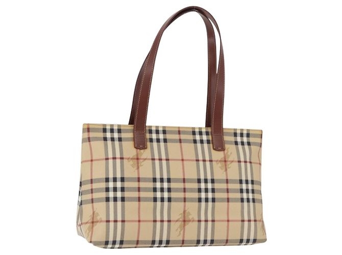 BURBERRY Nova Check blauer Tote Bag PVC Beige Gold Auth 194843V Golden