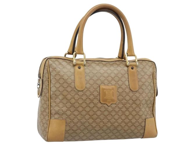 Céline Borsa CELINE Macadam in PVC e pelle Beige con finiture dorate Auth gh2301
