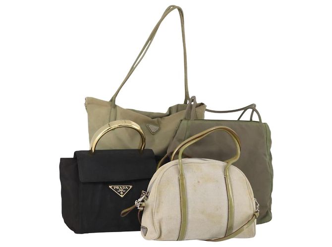 Borsa a Spalla PRADA Nylon Canvas 2way 4 Set Rosso Nero Auth bs36350