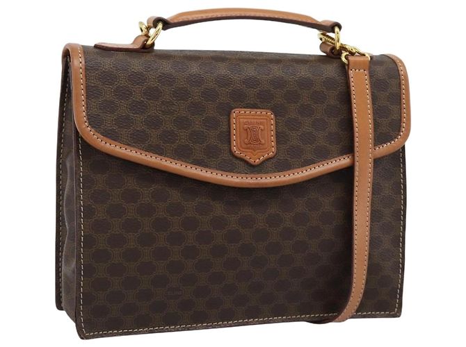 Edge Céline Sac à main CELINE Macadam Canvas PVC Cuir 2way Marron Or Auth 194025V Doré