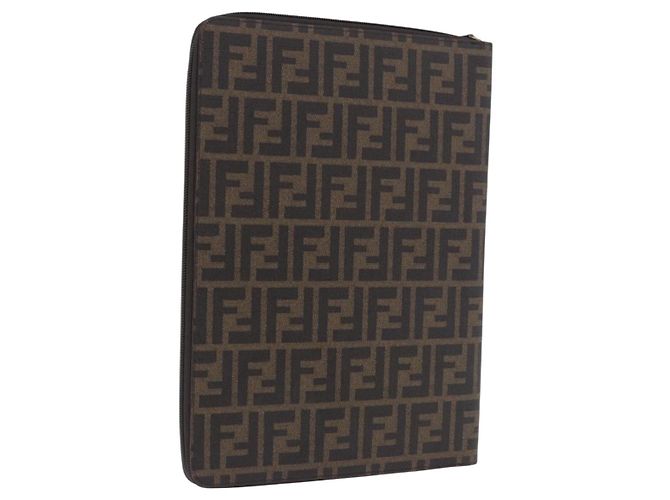 FENDI Dokumententasche aus Zucca Canvas PVC Braun Silber Authentisch 191966V