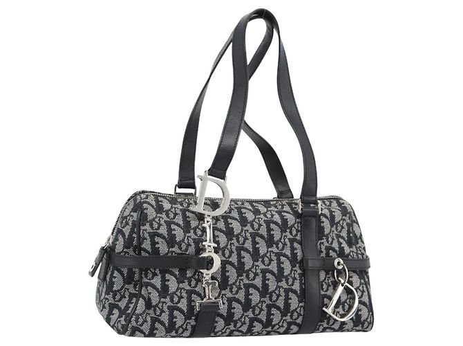 Borsa Boston Christian Dior Trotter Canvas Nera Argento Auth 195251V Nero