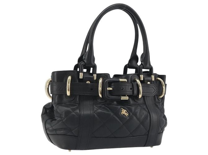 BURBERRY Borsa a mano in pelle nera e oro Auth am12226V Nero D'oro