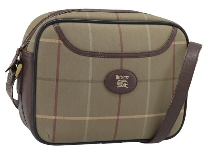 Bolsa de Ombro Burberrys Nova Check em Lona Bege e Tom Dourado Auth ka5489