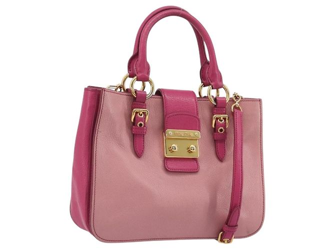 Bolsa Miu Miu Madras de Couro 2way Rosa Ouro Auth 194746A Dourado