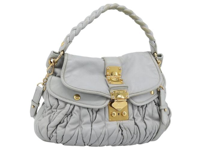 Bolsa Miu Miu Matelasse de couro 2way Azul claro Ouro Auth bs36677A Dourado