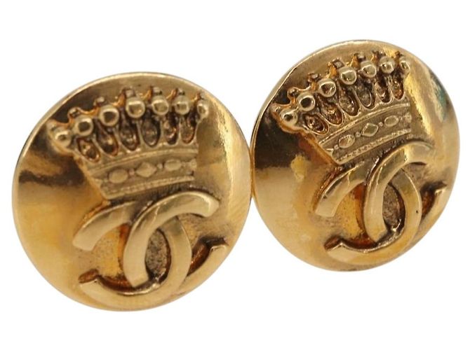 Boucles d'oreilles CHANEL COCO Mark en métal doré CC Auth 193928V