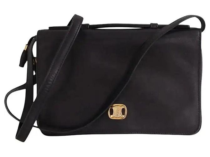 Céline Messenger Triomphe Mini Bolsa Preta Couro Preto