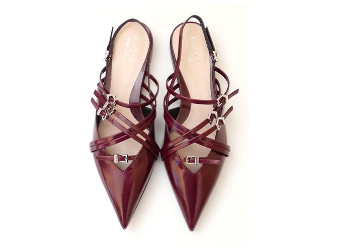 Gucci Seraphine Multi-Strap Pointed Toe Flats Dark red