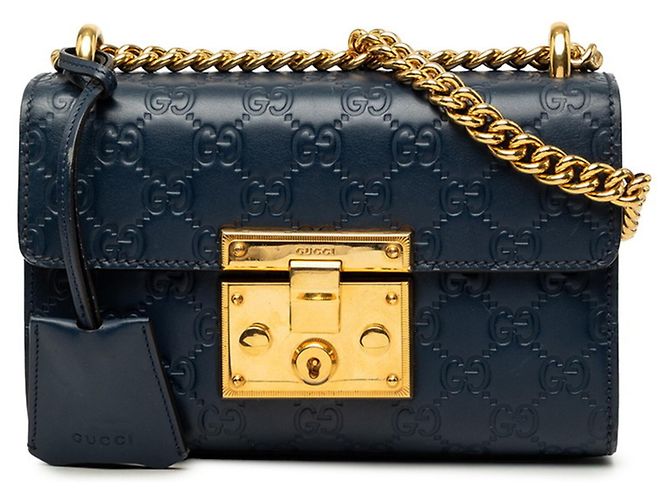 Padlock Borsa a tracolla con catena e lucchetto Gucci Guccissima Blu navy