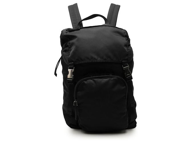 Prada Triangle Logo Plate Backpack Black