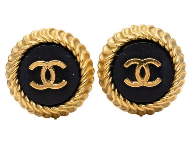Chanel Coco Mark Vintage Ohrringe Schwarz Golden 