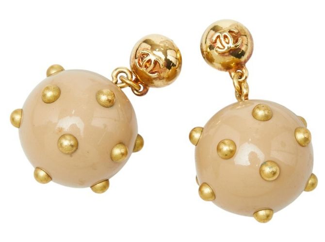 Orecchini Swing Stud Chanel Coco Mark Ball Beige D'oro 