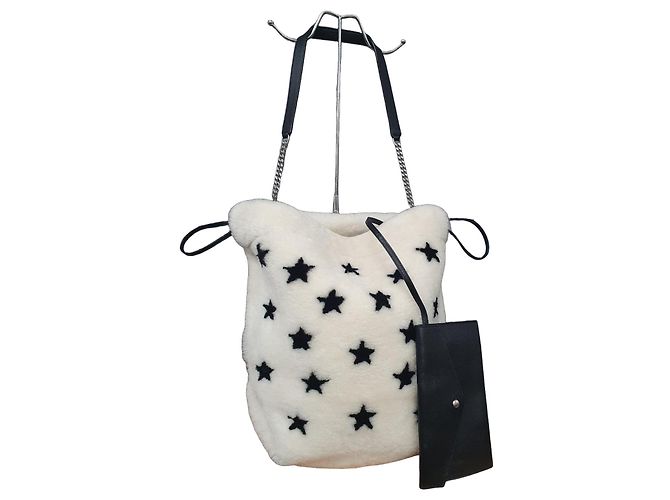 Saint Laurent YSL Sac Hobo Shearling Noir Blanc