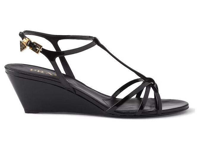 Prada Sandali con zeppa in vernice nera Triangle Nero