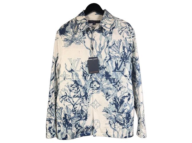 Louis Vuitton Camicia Overshirt Monogram Floral Blanc Bleu FW23 Bianco Blu
