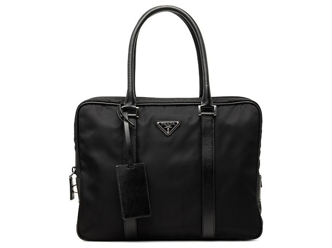 Prada Triangle Logo Plate Business Bag Black