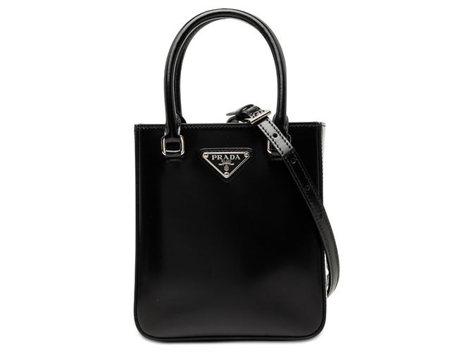 Sac à main en cuir noir Prada