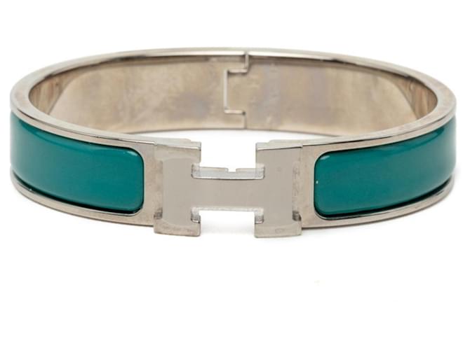 Hermès Bracelet jonc émaillé Hermes Click H PM Argenté Vert 