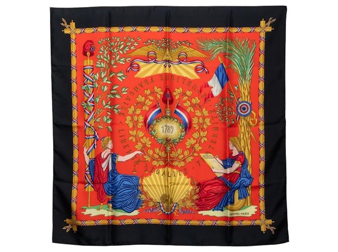 Sciarpa Hermès Carre 90 - Liberté, Égalité, Fraternité Nero Rosso