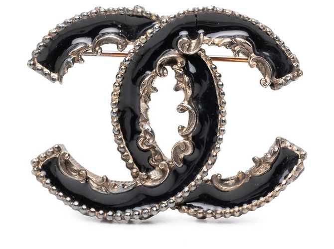 Broche Chanel Coco Mark Preto Dourado