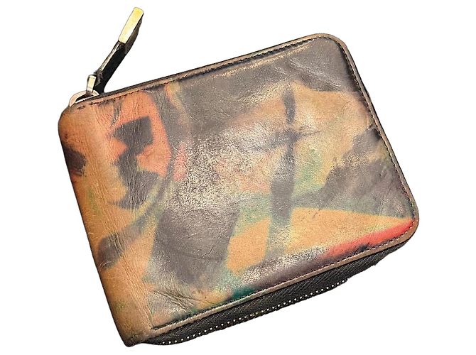 Christian Dior Dior Homme Jackson Pollock Camo Leather Compact Wallet Brown Black Multiple colors