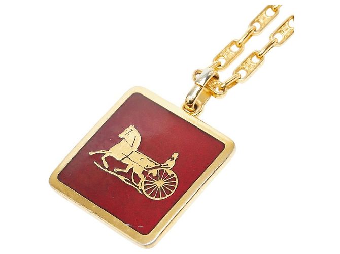 Céline Colar com pingente Celine Macadam Carriage Vermelho Dourado