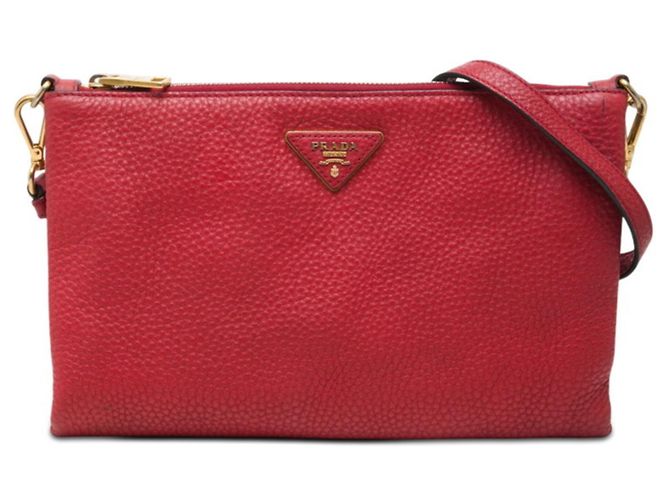 Prada Triangle Logo Plate Shoulder Bag Clutch Red