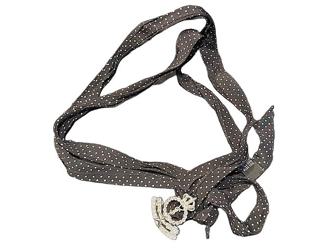 Choker de seda com pingente de cristal Saint Laurent Preto Branco