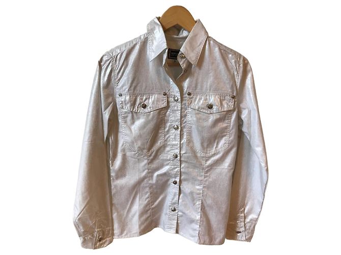 Medusa Camicia Versace Bianca in Cotone e Paillettes Bianco