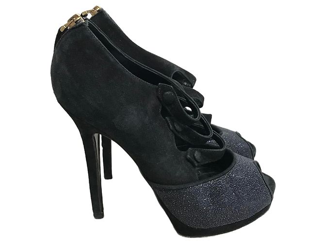 Fendi Black Suede Open Toe Boots Size 36