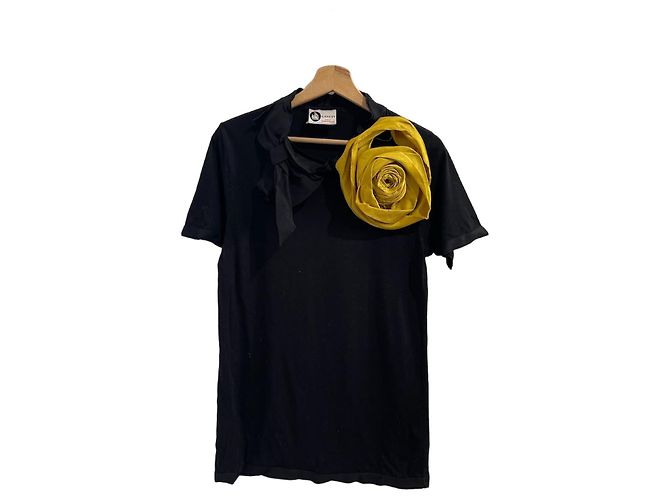 T-shirt Lanvin noir en coton avec fleur en soie XS