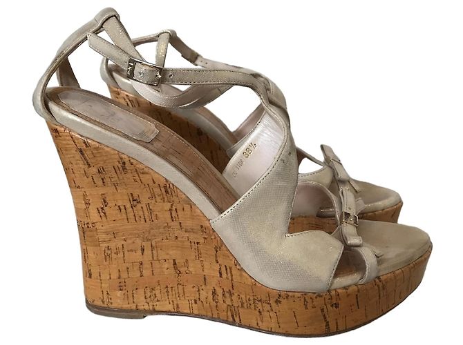 Sandales Dior compensées T.38,5 Golden