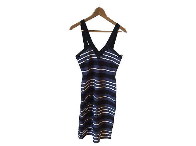 Herve Leger Bandage Kleid Gestreift Blau Weiß Schwarz Größe S