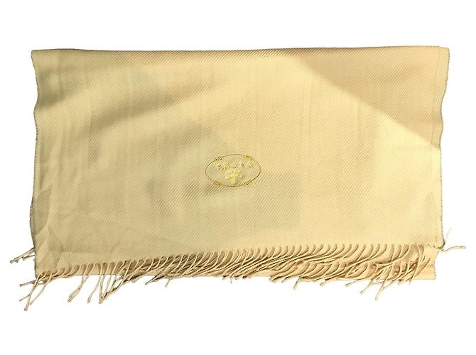Prada Wollschal gelb mit gesticktem Logo