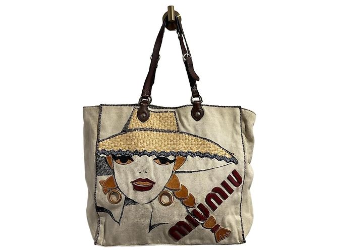 Bolso Miu Miu lona beige