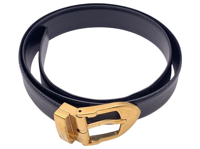 Louis Vuitton Cinto de couro preto Epi com fivela dourada Tamanho 110/44