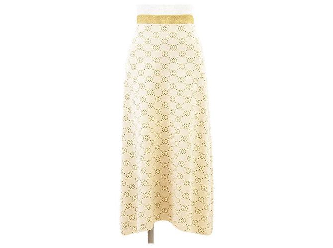 Gucci GG Interlocking Wool Blend Long Skirt Beige Golden