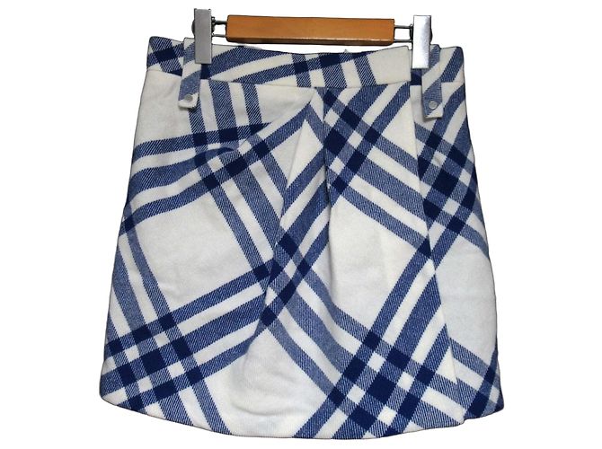 Saia de lã plissada com padrão Check Burberry Branco