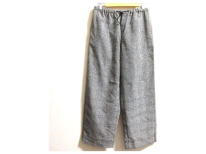 Autre Marque Munich Wool Ring Check Dobby Easy Pants Schwarz Weiß