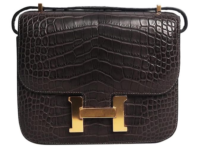 Hermès Bolso Constance de aligátor gris oscuro