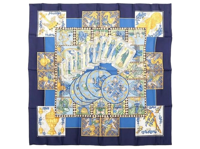 Hermès Seidentuch Blue Carré 90 Le Tarot Blau
