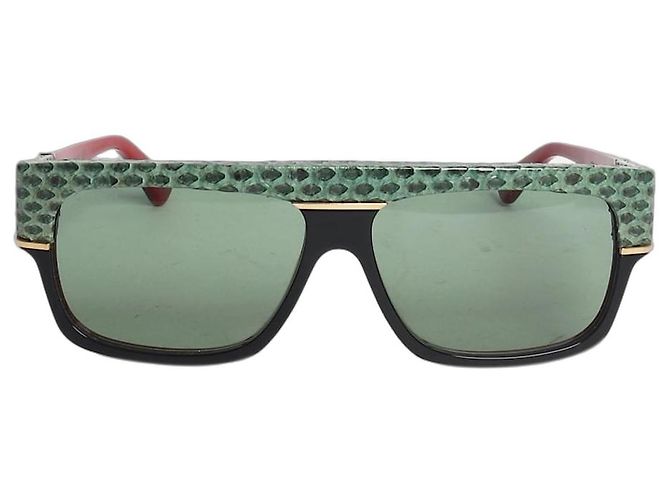 Gucci Green and black rectangle python trim sunglasses