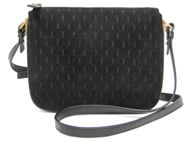 Bolsa de ombro Saint Laurent em couro monogramado e camurça Preto