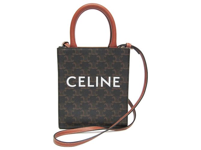Céline Sac cabas mini Celine Triomphe Vertical Marron clair Marron foncé
