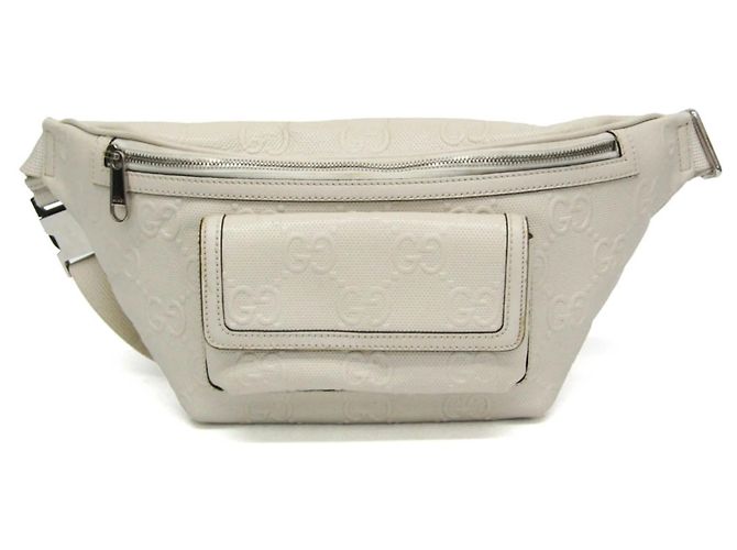 Pochete/Bolsa transversal em couro branco com relevo GG Gucci